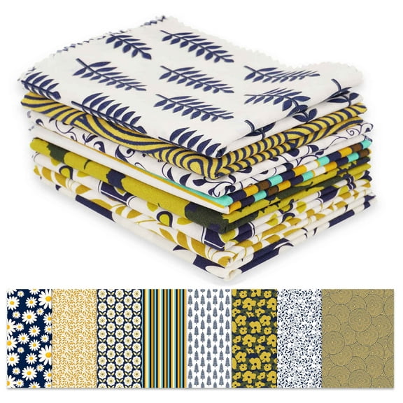 Soimoi 8 Pc Fat Quarter Bundle,Asian FloralPrint 18"x 22"DIY Patchwork-100% CottonPre-Cut Quilting Fabric Blue, White, Yellow, Brown