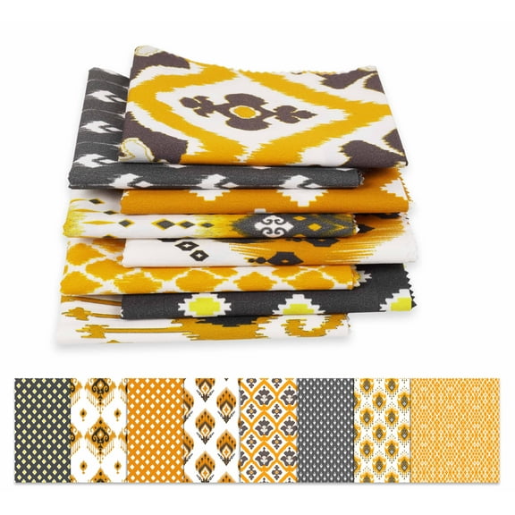 Soimoi 8 Pc Fat Quarter Bundle,Asian IkatPrint 18"x 22"DIY Patchwork-100% CottonPre-Cut Quilting Fabric Orange, White & Grey