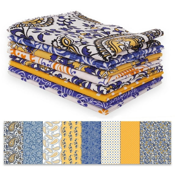 Soimoi 8 Pc Fat Quarter Bundle,Asian Paisley BlockPrint 18"x 22"DIY Patchwork-100% CottonPre-Cut Quilting Fabric Blue & Orange