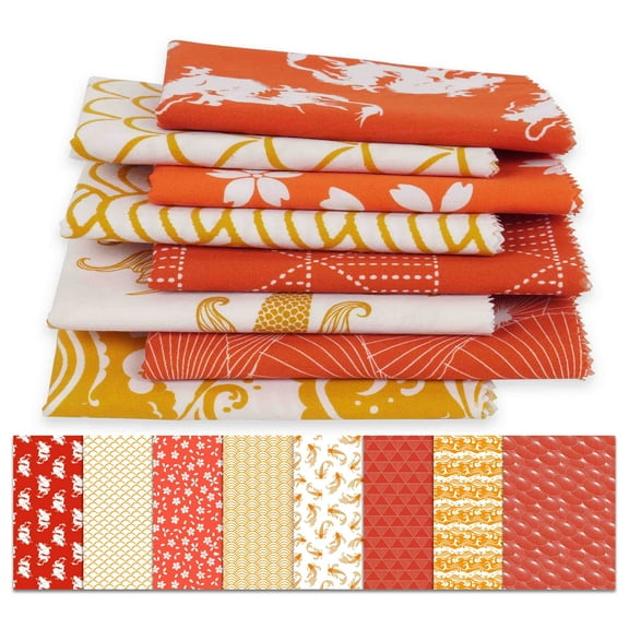 Soimoi 8 Pc Fat Quarter Bundle,Asian Theme Japanese Print 18"x 22"DIY Patchwork-100% CottonPre-Cut Quilting Fabric Red, Orange
