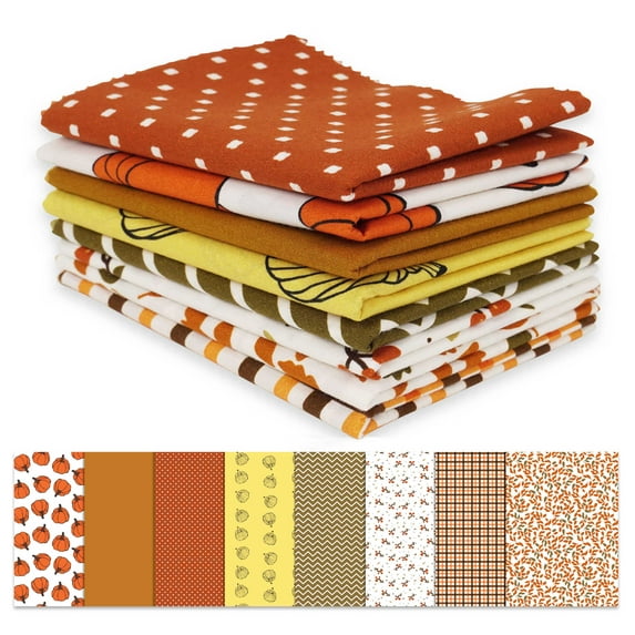 Soimoi 8 Pc Fat Quarter Bundle,Autumn Fall ThemePrint 18"x 22"DIY Patchwork-100% CottonPre-Cut Quilting Fabric Orange, Brown, Yellow