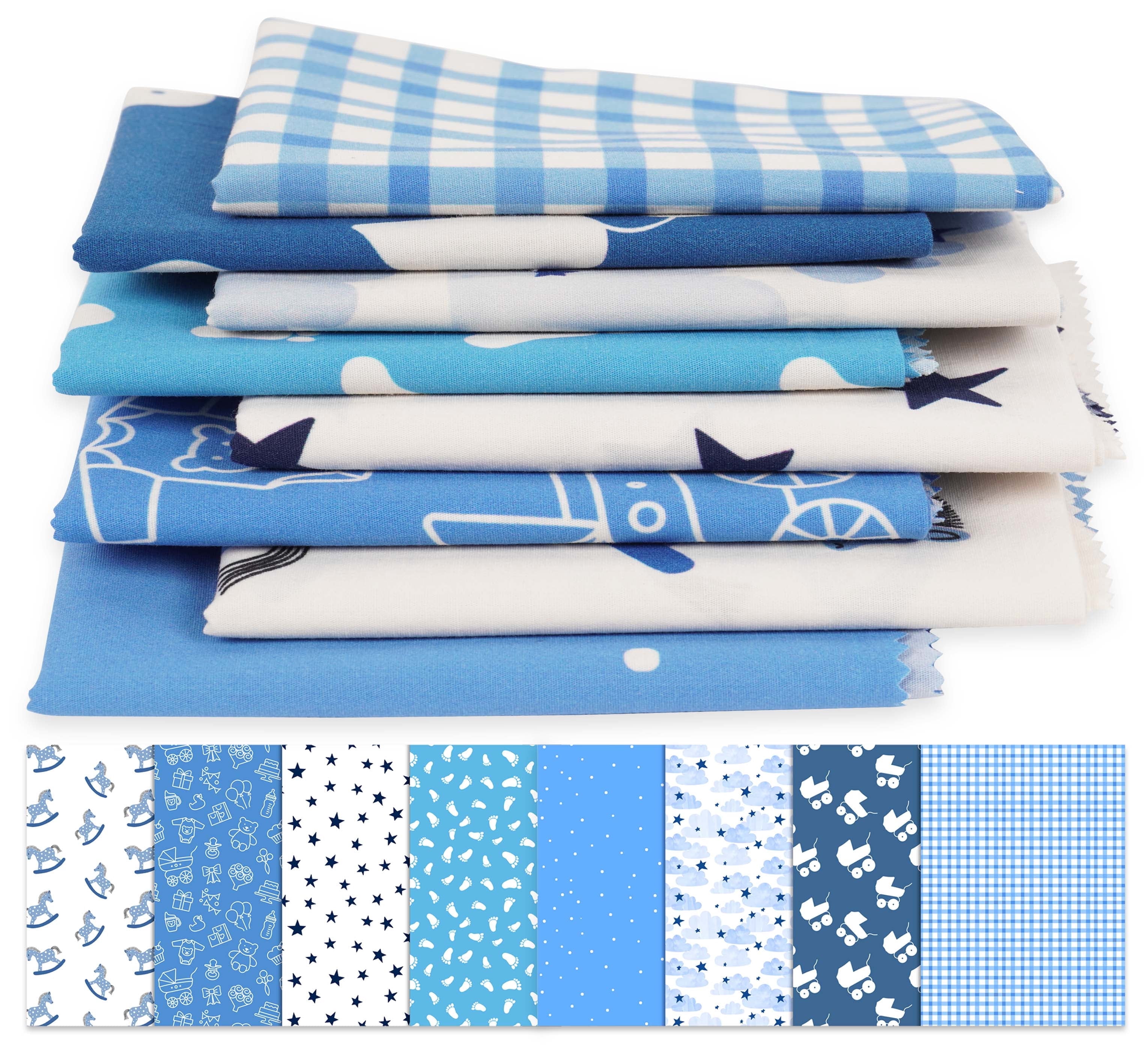 Soimoi 8 Pc Fat Quarter Bundle,Baby BoyPrint 18"x 22"DIY Patchwork-100% CottonPre-Cut Quilting Fabric Blue&White