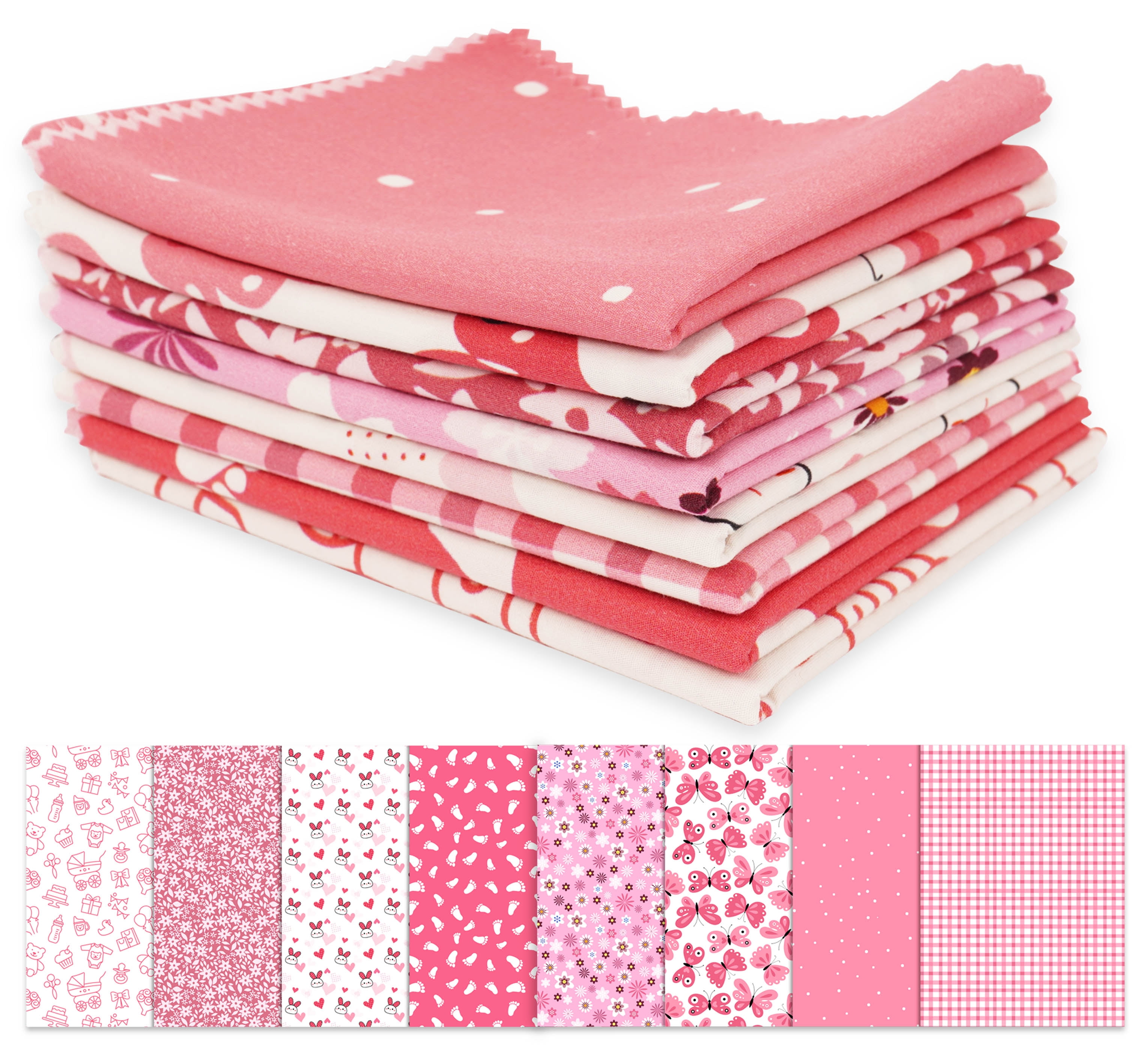 Soimoi 8 Pc Fat Quarter Bundle,Baby GirlPrint 18"x 22"DIY Patchwork-100% CottonPre-Cut Quilting Fabric Pink & White