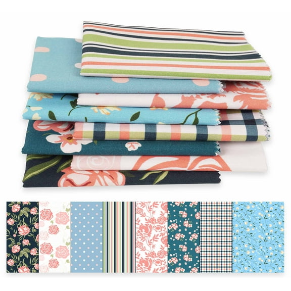 Soimoi 8 Pc Fat Quarter Bundle,Basic Floral Stripe Checks CollectionPrint 18"x 22"DIY Patchwork-100% CottonPre-Cut Quilting Fabric Multicolor