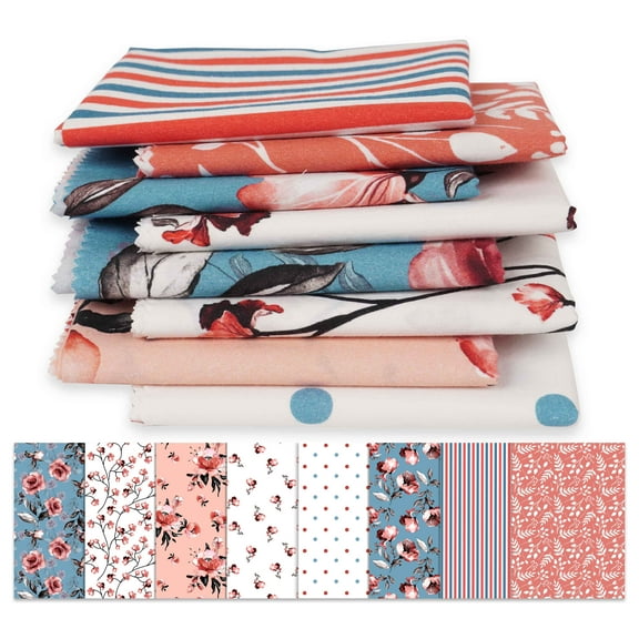 Soimoi 8 Pc Fat Quarter Bundle,Basic Floral Stripe CollectionPrint 18"x 22"DIY Patchwork-100% CottonPre-Cut Quilting Fabric Multicolor