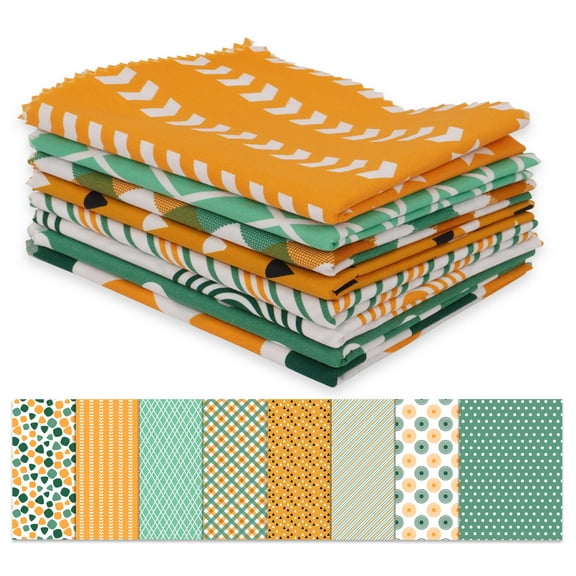 Soimoi 8 Pc Fat Quarter Bundle,Basic GeometricPrint 18"x 22"DIY Patchwork-100% CottonPre-Cut Quilting Fabric Green & Orange