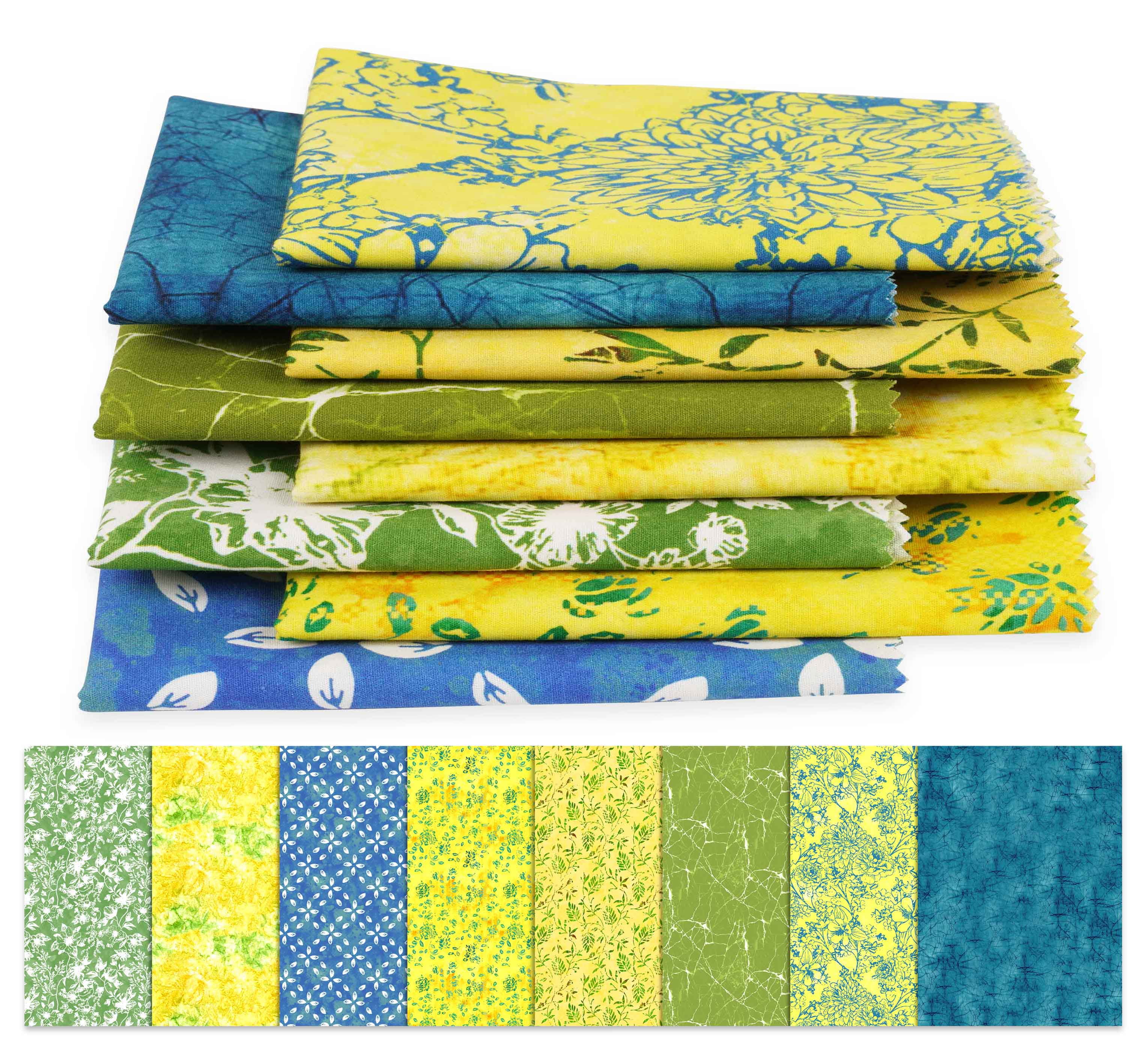 Soimoi 8 Pc Fat Quarter Bundle,BatikPrint 18"x 22"DIY Patchwork-100% CottonPre-Cut Quilting Fabric Green, Blue & Yellow