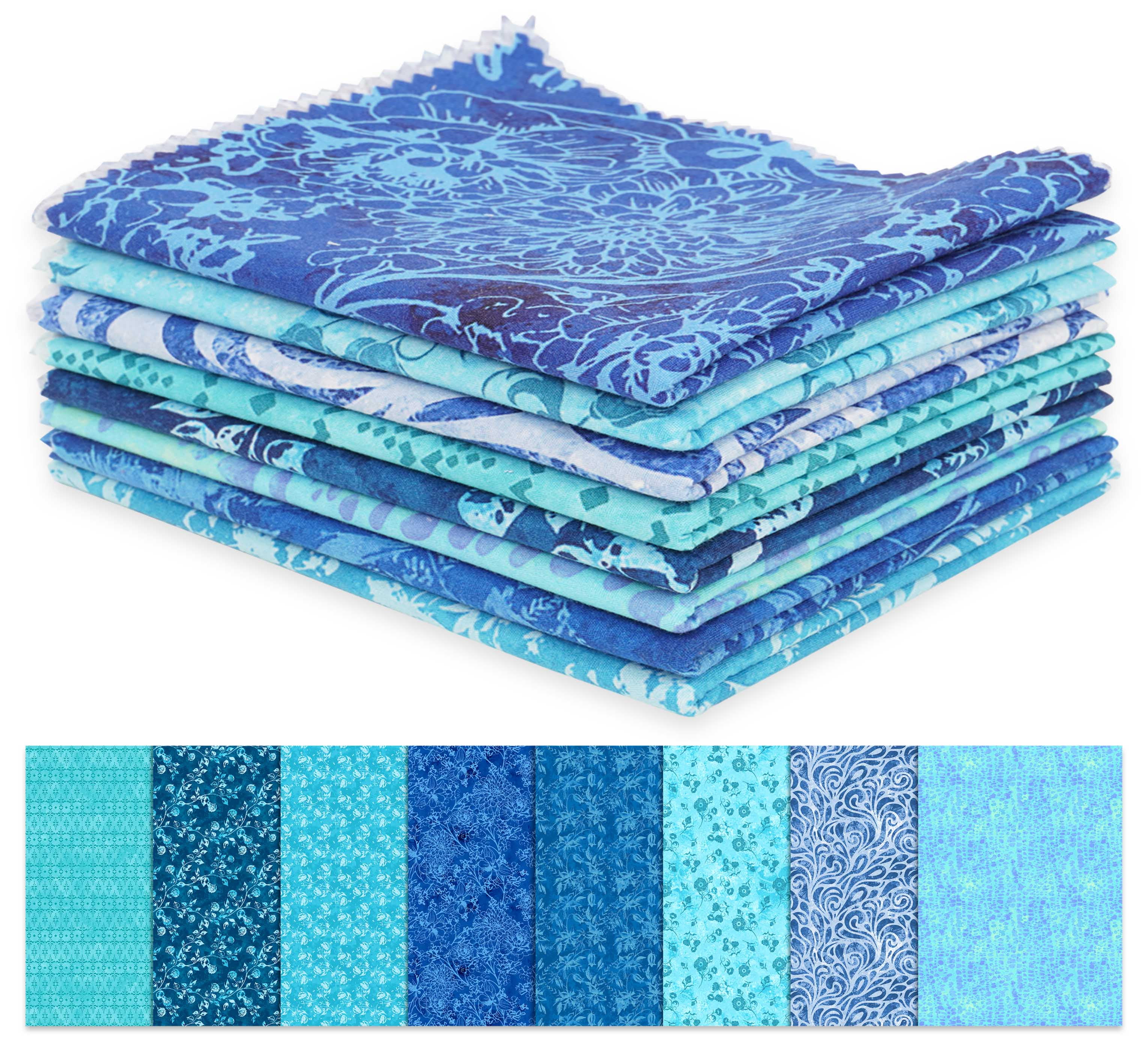 Soimoi 8 Pc Fat Quarter Bundle-BatikPrint 18"x 22"DIY Patchwork-100% CottonPre-Cut Quilting Fabric Medium Blue