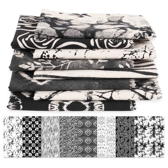 Soimoi 8 Pc Fat Quarter Bundle,BatikPrint 18"x 22"DIY Patchwork-100% CottonPre-Cut Quilting Fabric White & Black