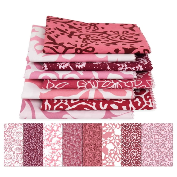 Soimoi 8 Pc Fat Quarter Bundle,Block PrintPrint 18"x 22"DIY Patchwork-100% CottonPre-Cut Quilting Fabric Rose Pink