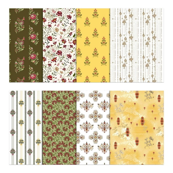Soimoi 8 Pc Fat Quarter Bundle,BlockPrint 18"x 22"DIY Patchwork-100% CottonPre-Cut Quilting Fabric White & Yellow