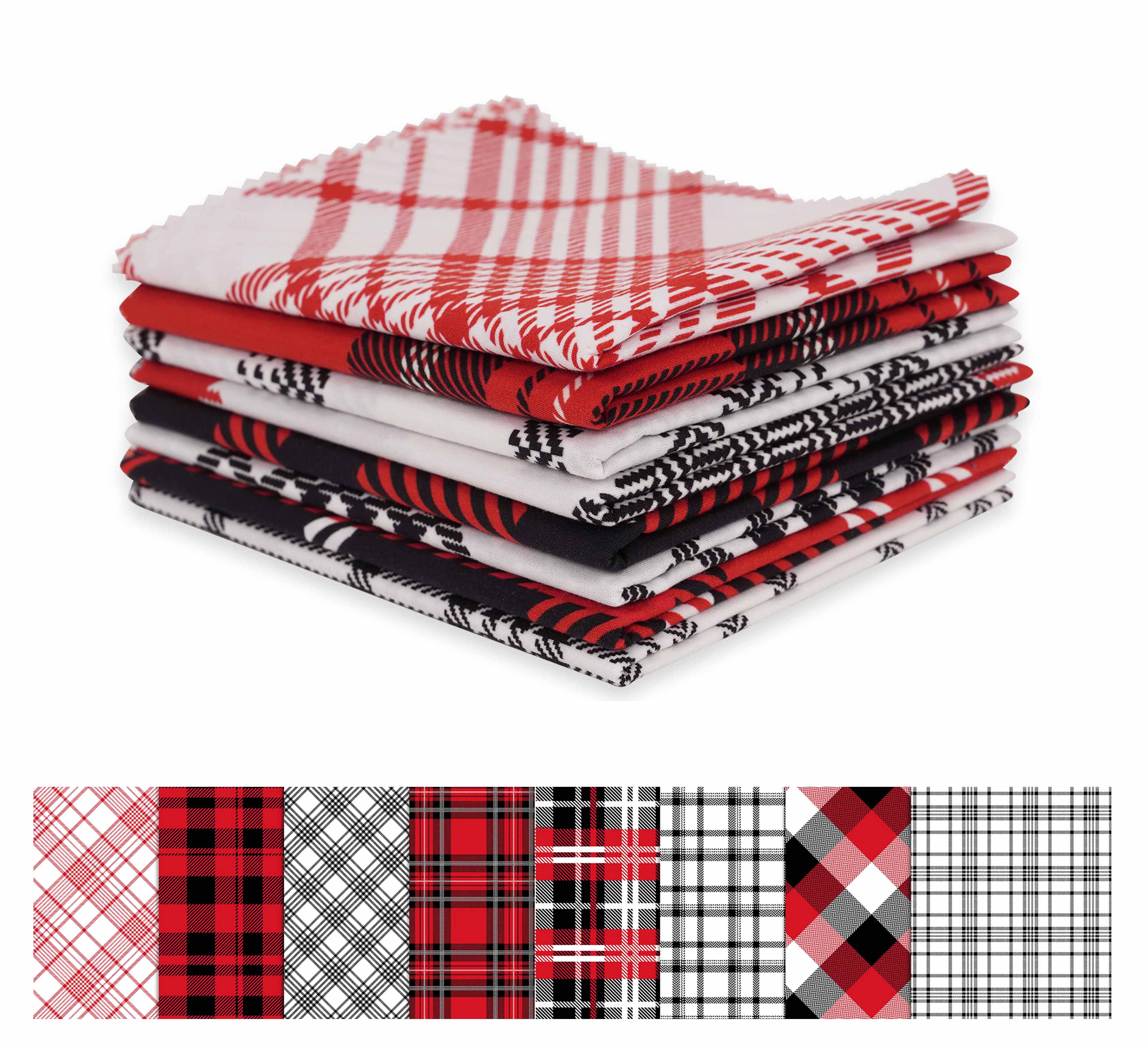 Soimoi 8 Pc Fat Quarter Bundle,Check & TartanPrint 18"x 22"DIY Patchwork-100% CottonPre-Cut Quilting Fabric Maroon & Black