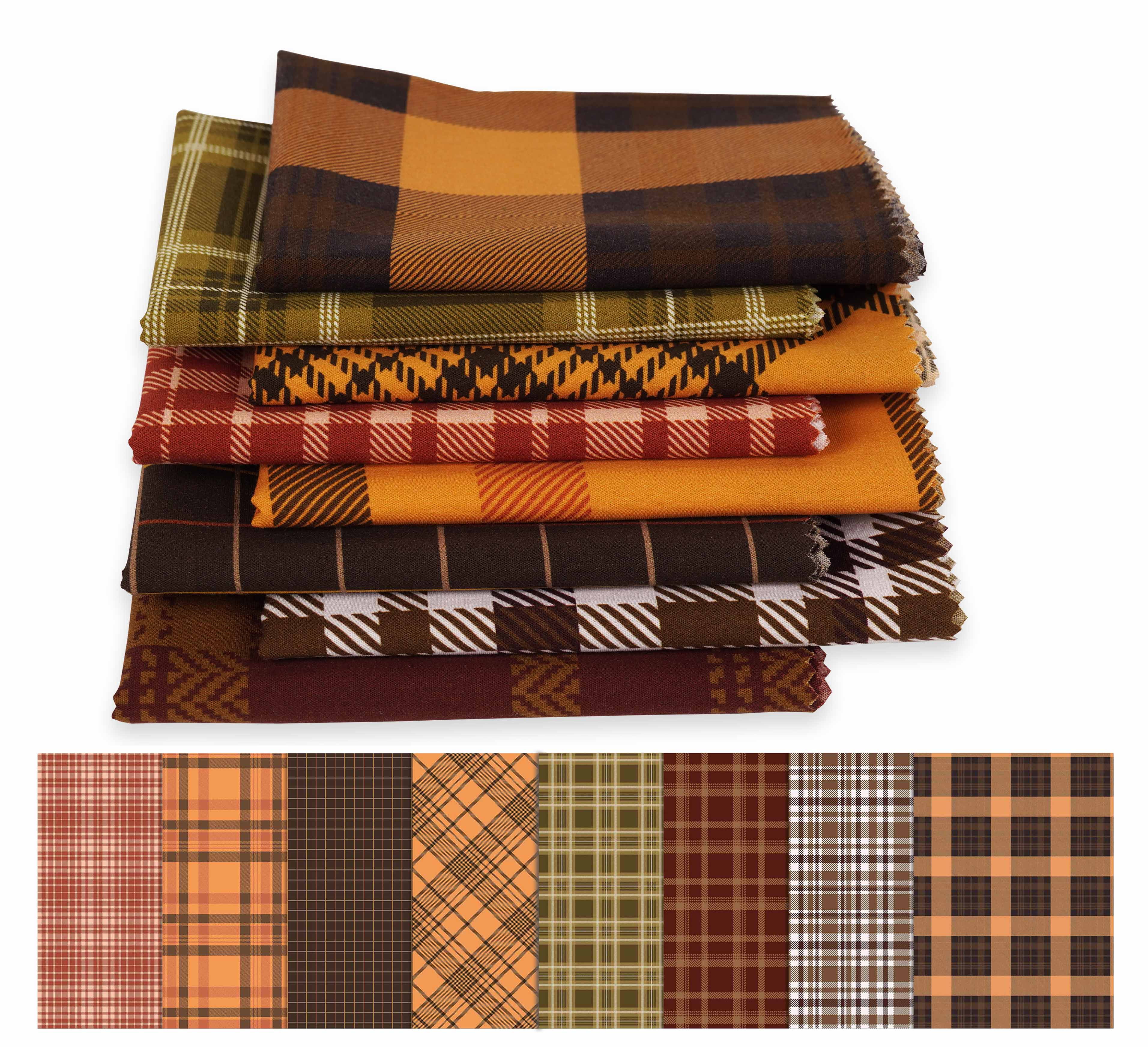 Soimoi 8 Pc Fat Quarter Bundle,Check & TartanPrint 18"x 22"DIY Patchwork-100% CottonPre-Cut Quilting Fabric Orange, Black, Browns