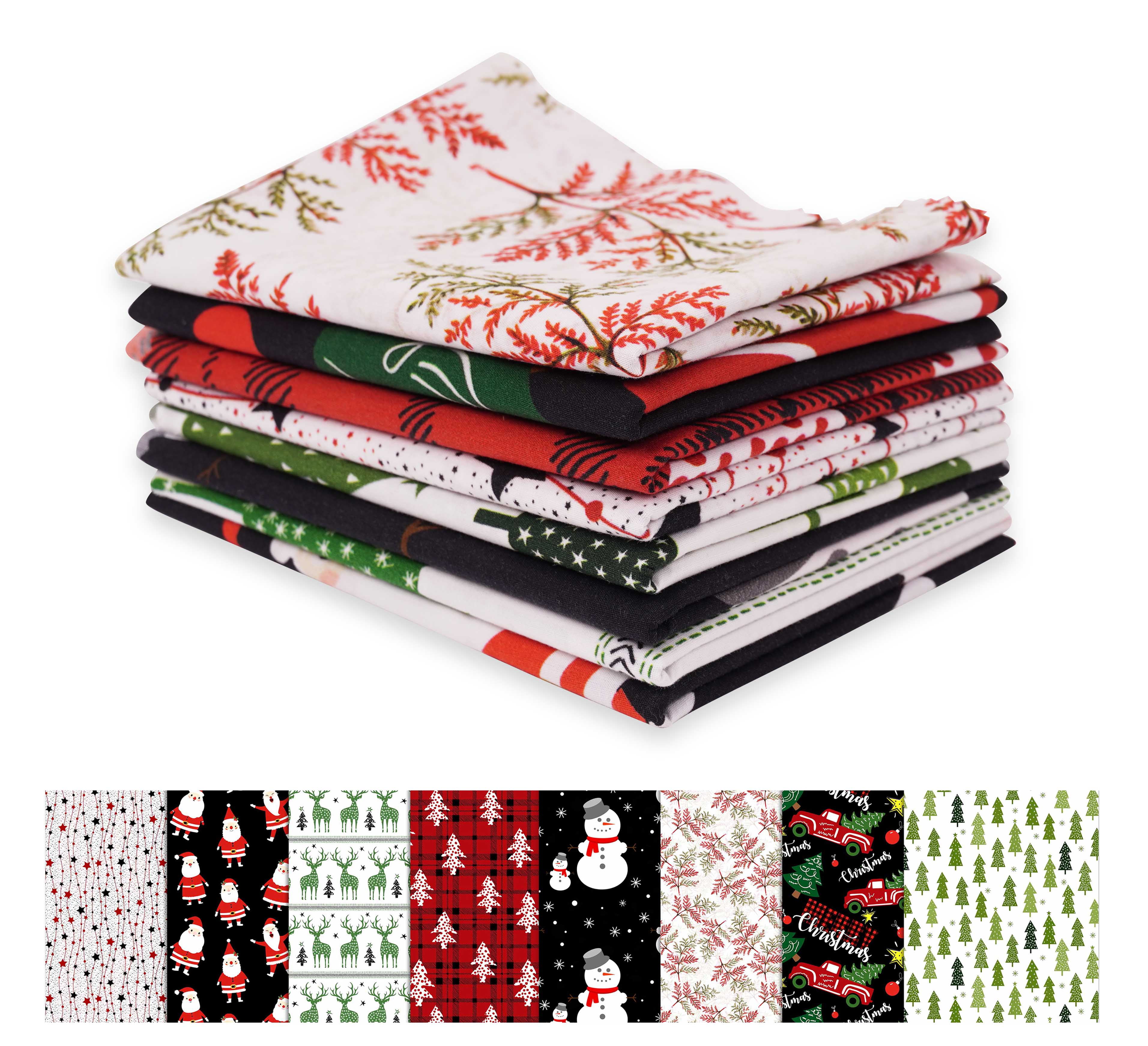 Soimoi 8 Pc Fat Quarter Bundle,ChristmasPrint 18"x 22"DIY Patchwork-100% CottonPre-Cut Quilting Fabric Red, Black, White & Green