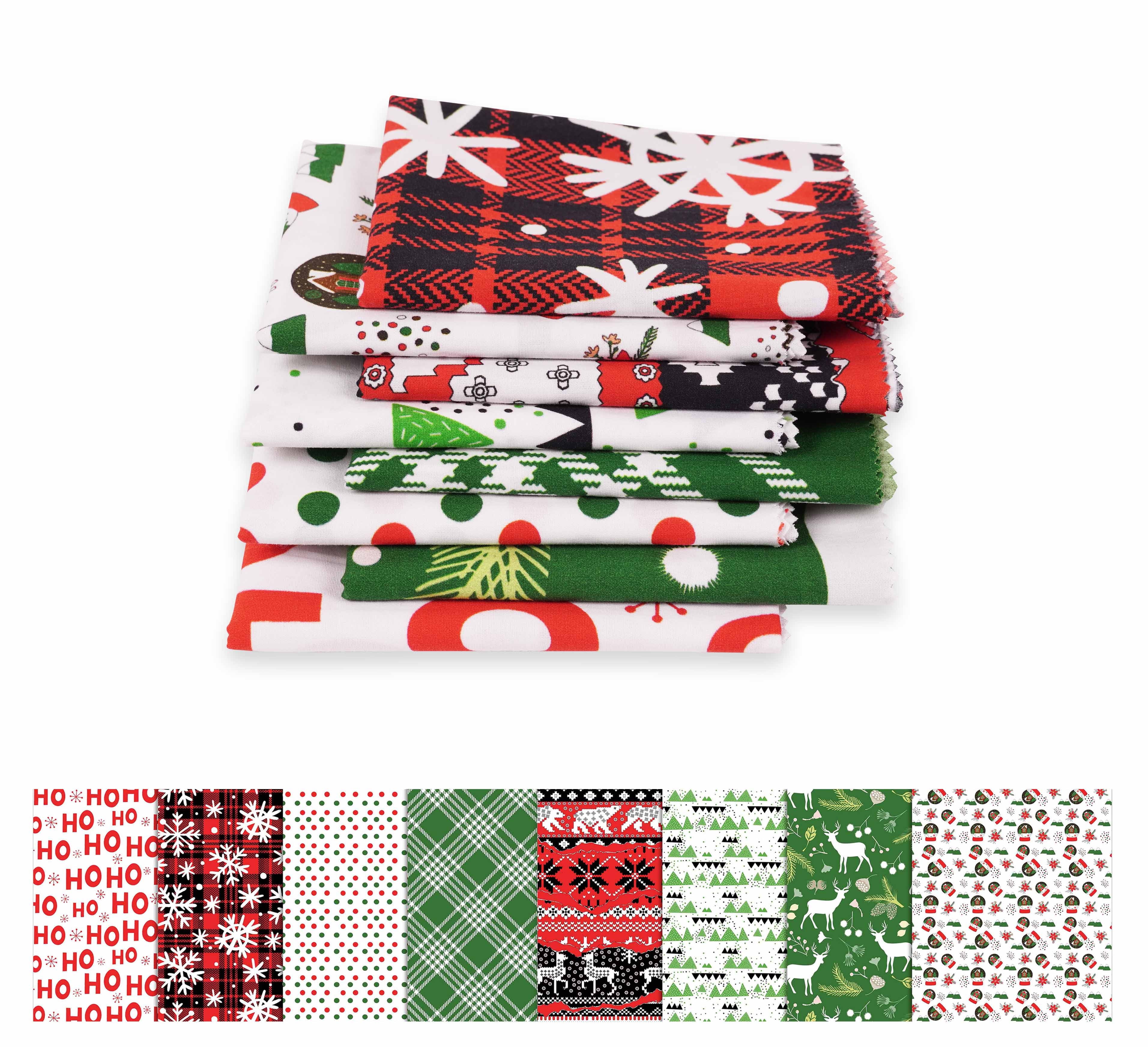 Soimoi 8 Pc Fat Quarter Bundle,ChristmasPrint 18"x 22"DIY Patchwork-100% CottonPre-Cut Quilting Fabric Red & Green