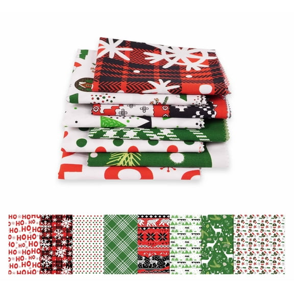 Soimoi 8 Pc Fat Quarter Bundle,ChristmasPrint 18"x 22"DIY Patchwork-100% CottonPre-Cut Quilting Fabric Red & Green