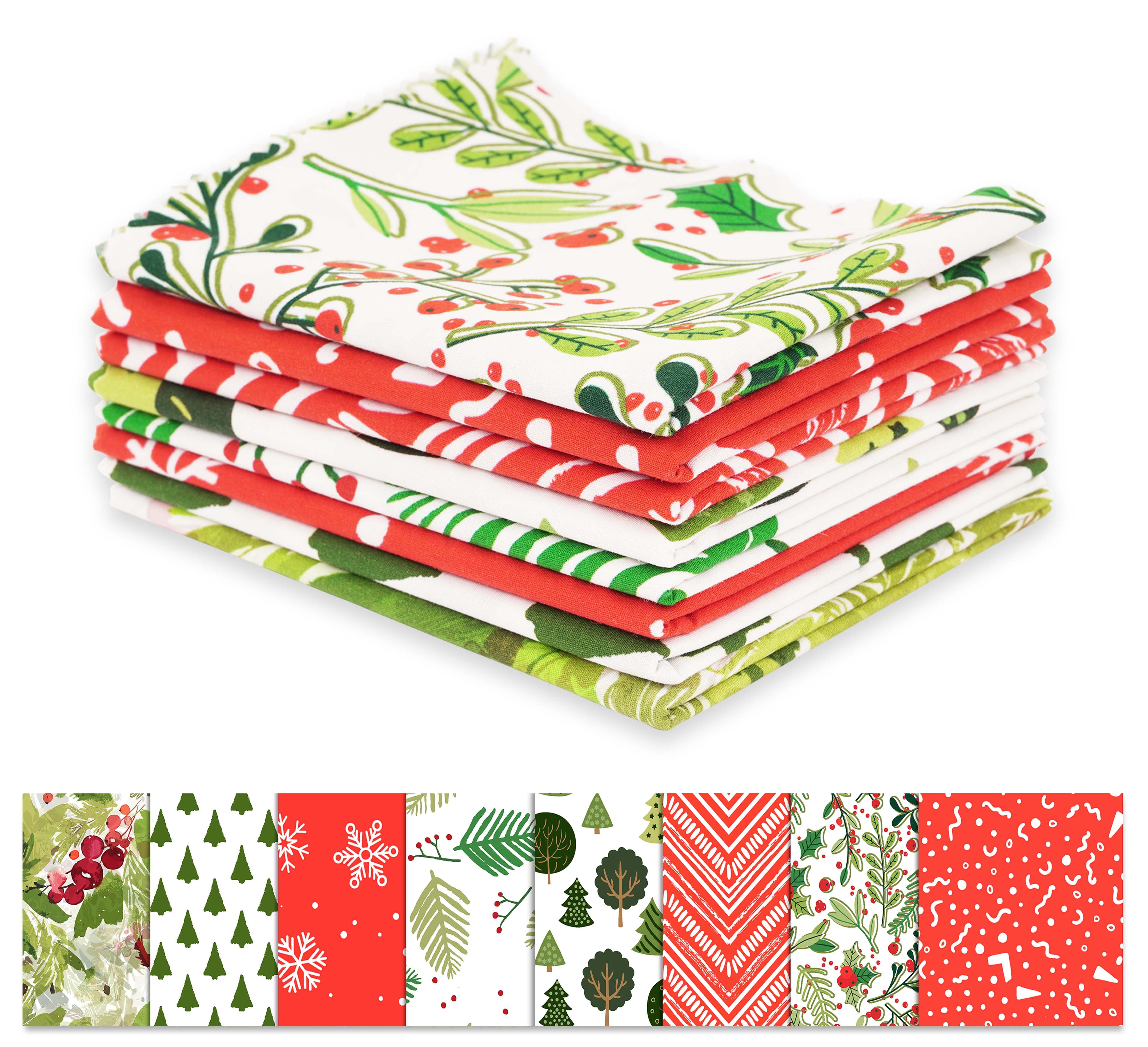 Soimoi 8 Pc Fat Quarter Bundle-ChristmasPrint 18"x 22"DIY Patchwork-100% CottonPre-Cut Quilting Fabric Red- White & Green