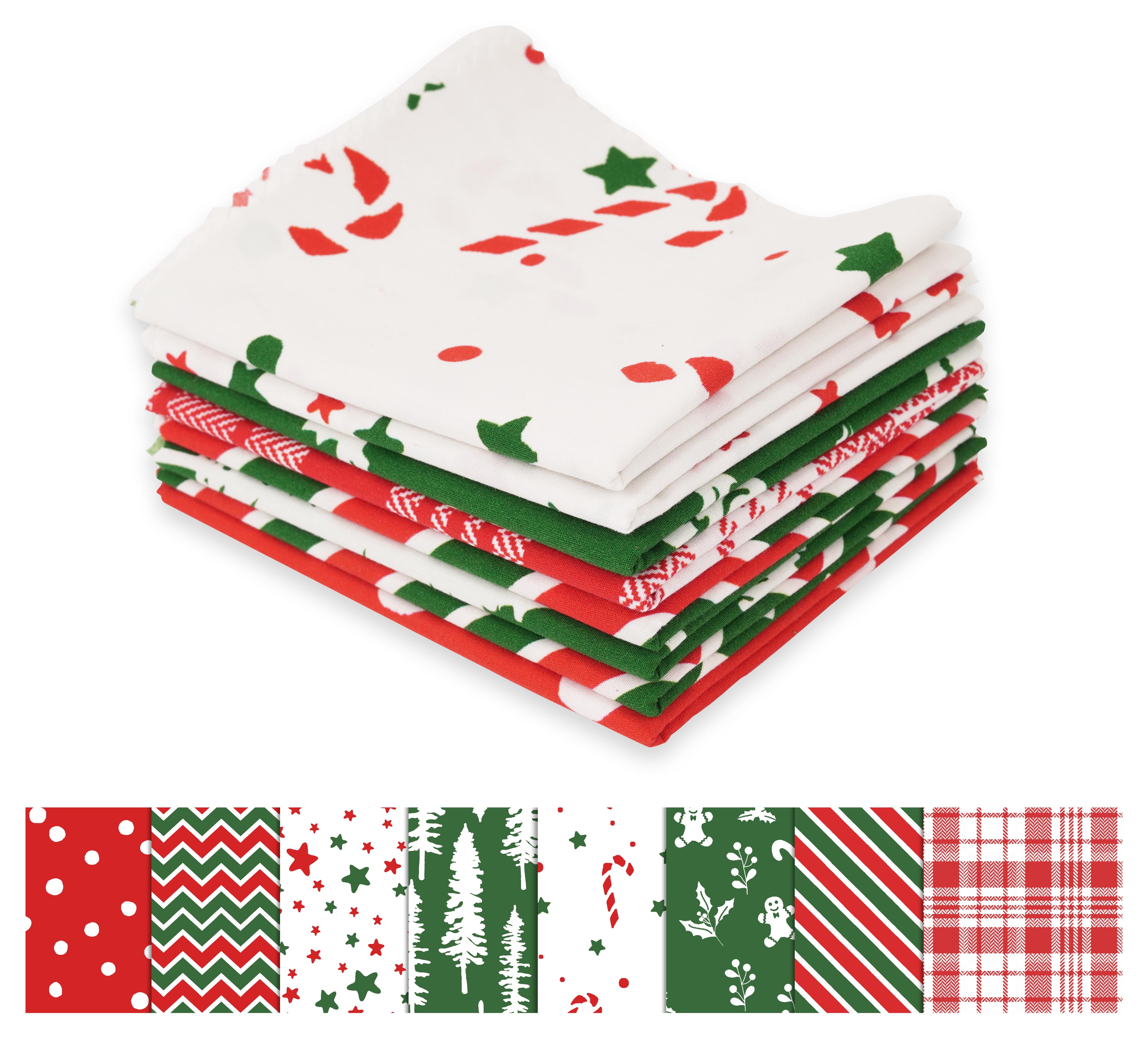 Soimoi 8 Pc Fat Quarter Bundle-ChristmasPrint 18"x 22"DIY Patchwork-100% CottonPre-Cut Quilting Fabric Red- White & Green