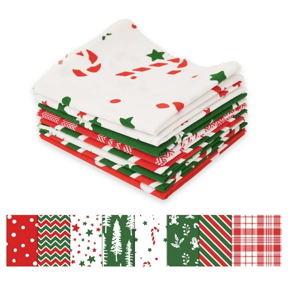 Soimoi 8 Pc Fat Quarter Bundle-ChristmasPrint 18"x 22"DIY Patchwork-100% CottonPre-Cut Quilting Fabric Red- White & Green