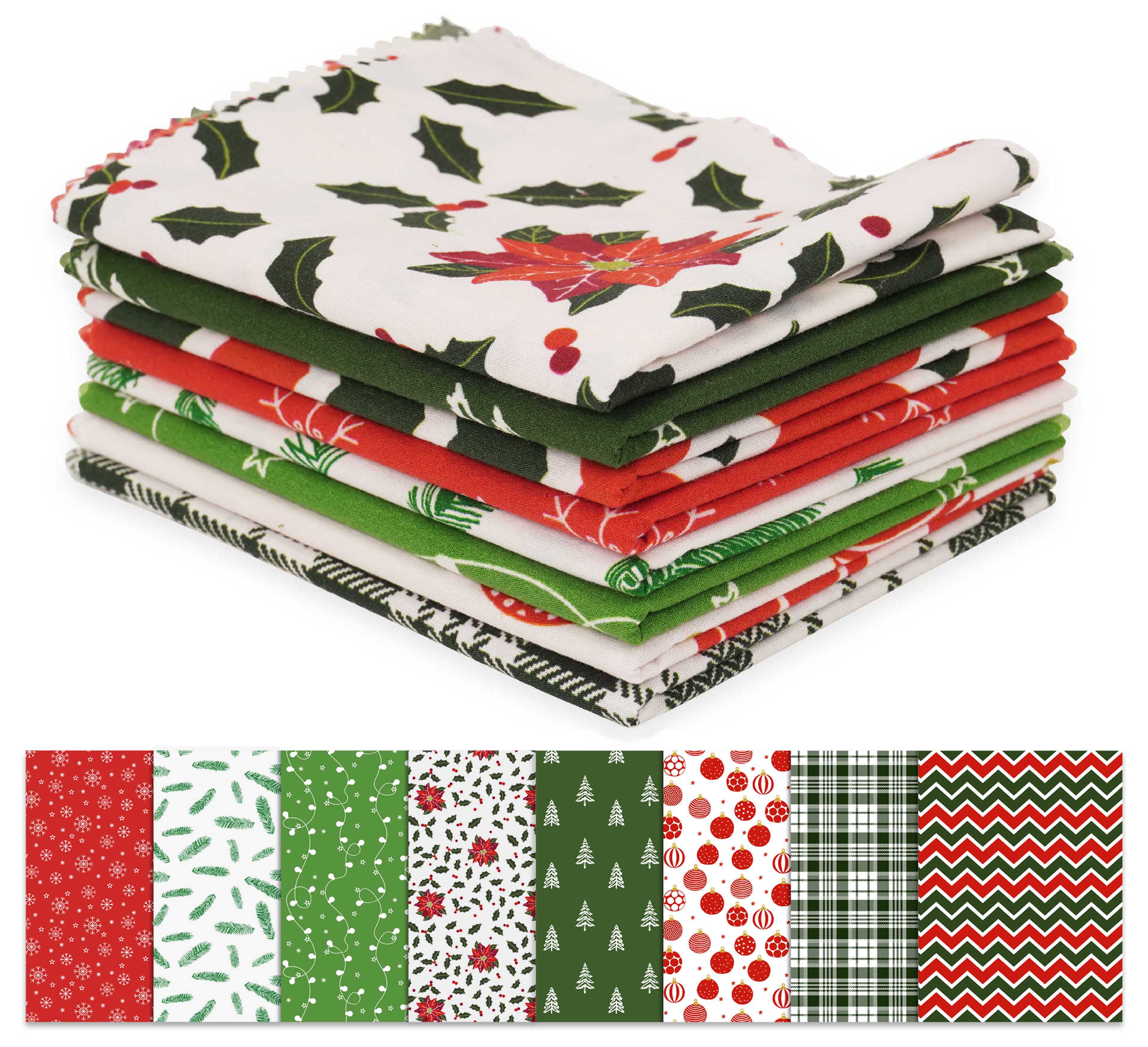 Soimoi 8 Pc Fat Quarter Bundle,ChristmasPrint 18"x 22"DIY Patchwork-100% CottonPre-Cut Quilting Fabric Red, White & Green