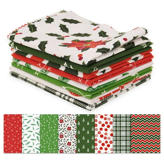 Soimoi 8 Pc Fat Quarter Bundle,ChristmasPrint 18"x 22"DIY Patchwork-100% CottonPre-Cut Quilting Fabric Red, White & Green