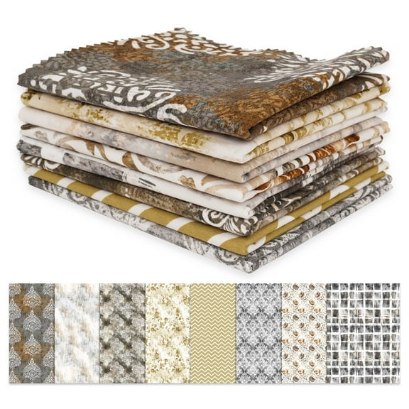 Soimoi 8 Pc Fat Quarter Bundle-Damask With TexturePrint 18"x 22"DIY Patchwork-100% CottonPre-Cut Quilting Fabric Beige & Gray