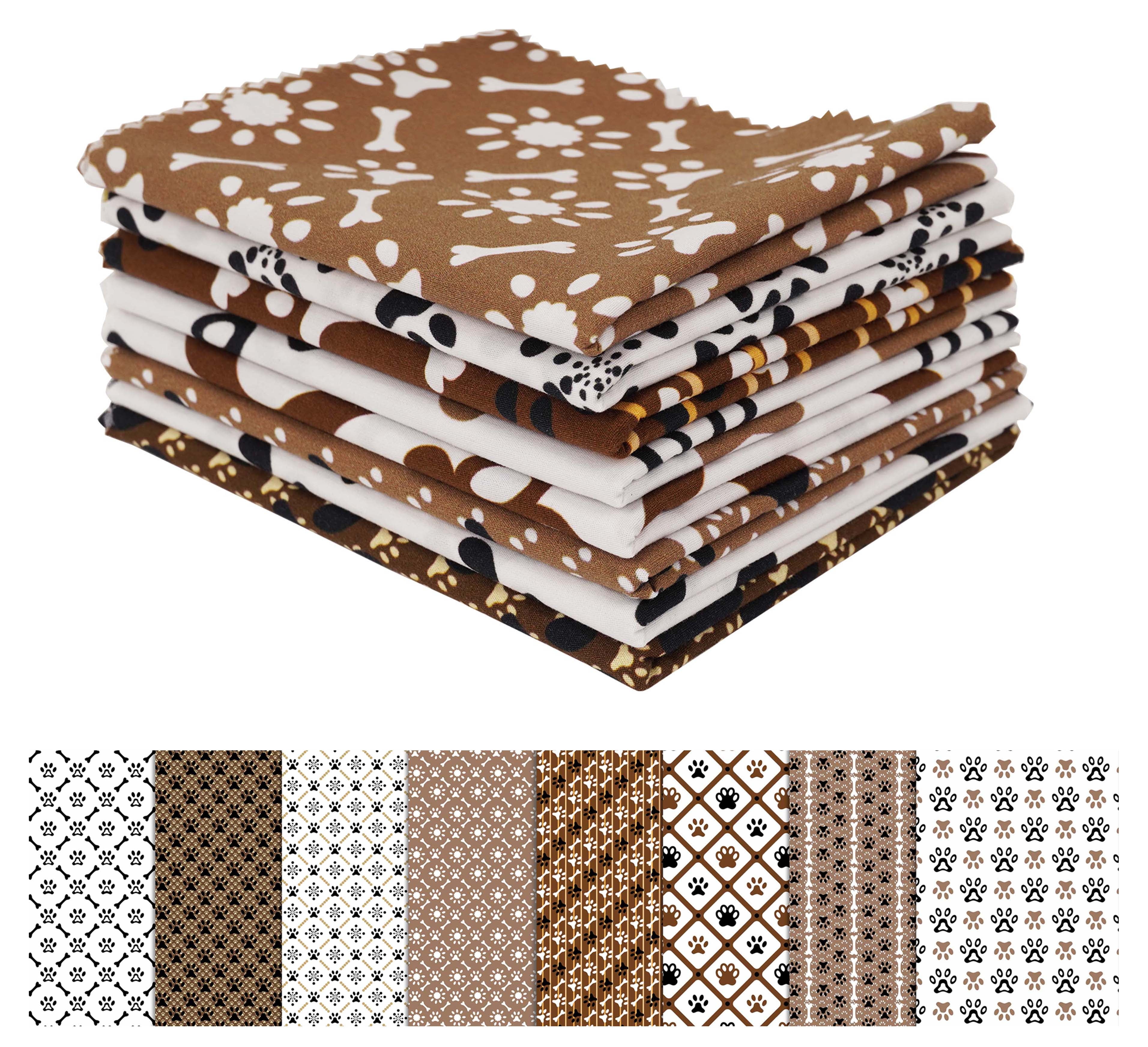 Soimoi 8 Pc Fat Quarter Bundle,Dog Paw PrintPrint 18"x 22"DIY Patchwork-100% CottonPre-Cut Quilting Fabric White & Brown