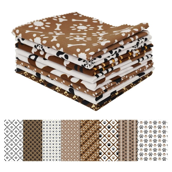 Soimoi 8 Pc Fat Quarter Bundle,Dog Paw PrintPrint 18"x 22"DIY Patchwork-100% CottonPre-Cut Quilting Fabric White & Brown