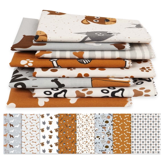 Soimoi 8 Pc Fat Quarter Bundle-DogPrint 18"x 22"DIY Patchwork-100% CottonPre-Cut Quilting Fabric Gray-White- Brown