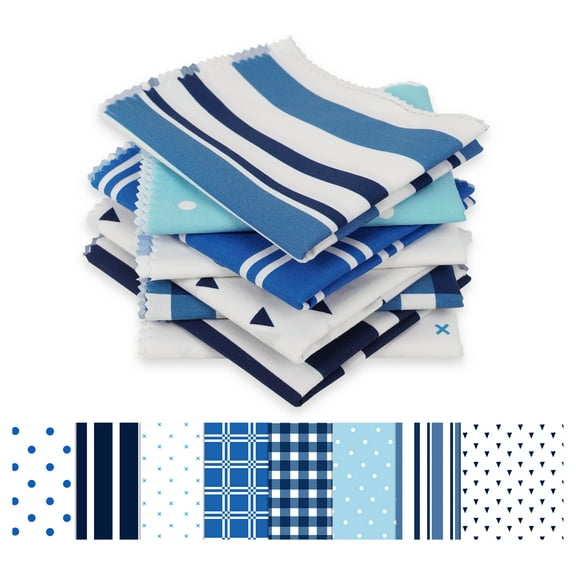 Soimoi 8 Pc Fat Quarter Bundle -Dot -Stripe & GeometricPrint 18"x 22"DIY Patchwork-100% CottonPre-Cut Quilting Fabric (White & Blue)