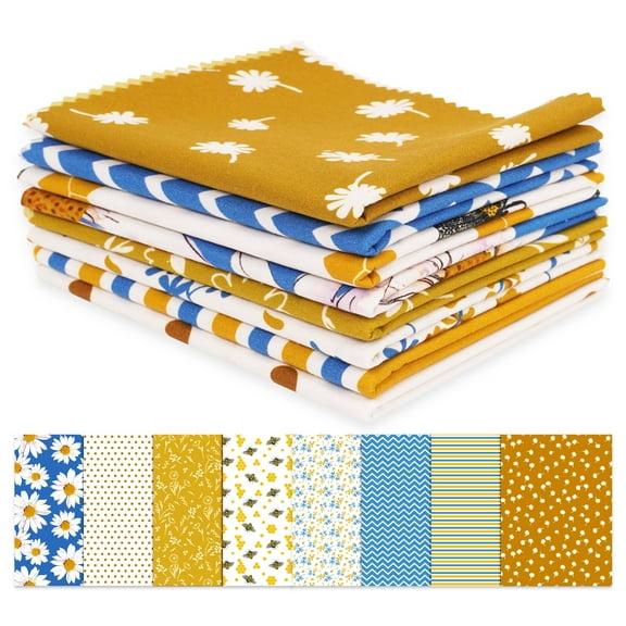 Soimoi 8 Pc Fat Quarter Bundle,FloralPrint 18"x 22"DIY Patchwork-100% CottonPre-Cut Quilting Fabric Blue & Yellow