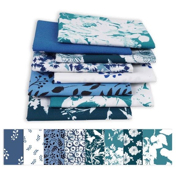 Soimoi 8 Pc Fat Quarter Bundle -FloralPrint 18"x 22"DIY Patchwork-100% CottonPre-Cut Quilting Fabric (White & Blue)