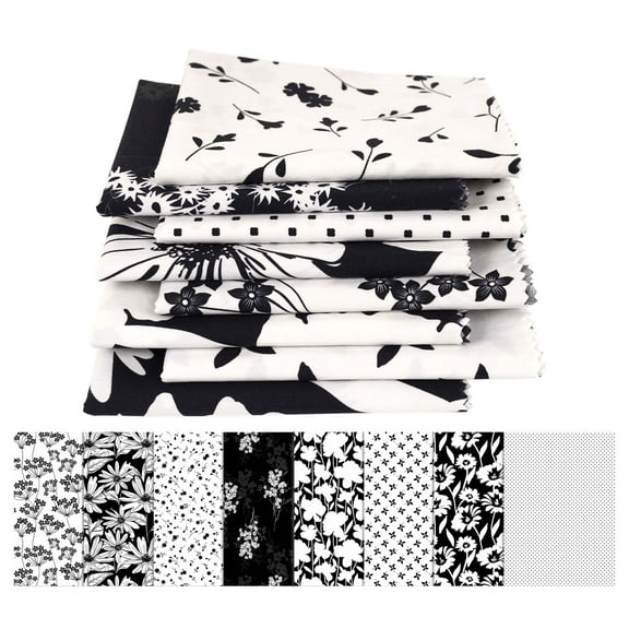 Soimoi 8 Pc Fat Quarter Bundle,FloralsPrint 18"x 22"DIY Patchwork-100% CottonPre-Cut Quilting Fabric White & Black