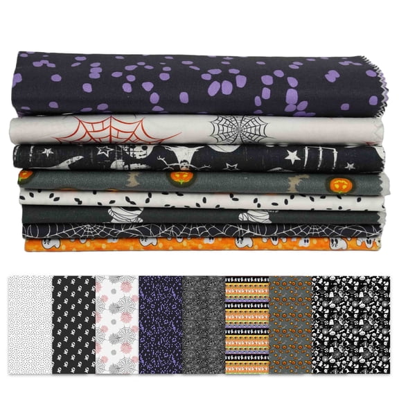 Soimoi 8 Pc Fat Quarter Bundle- Halloween Print 18"x 22" DIY Patchwork- 100% Cotton Pre-Cut Quilting Fabric Multicolor