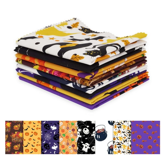 Soimoi 8 Pc Fat Quarter Bundle,HalloweenPrint 18"x 22"DIY Patchwork-100% CottonPre-Cut Quilting Fabric Multicolor