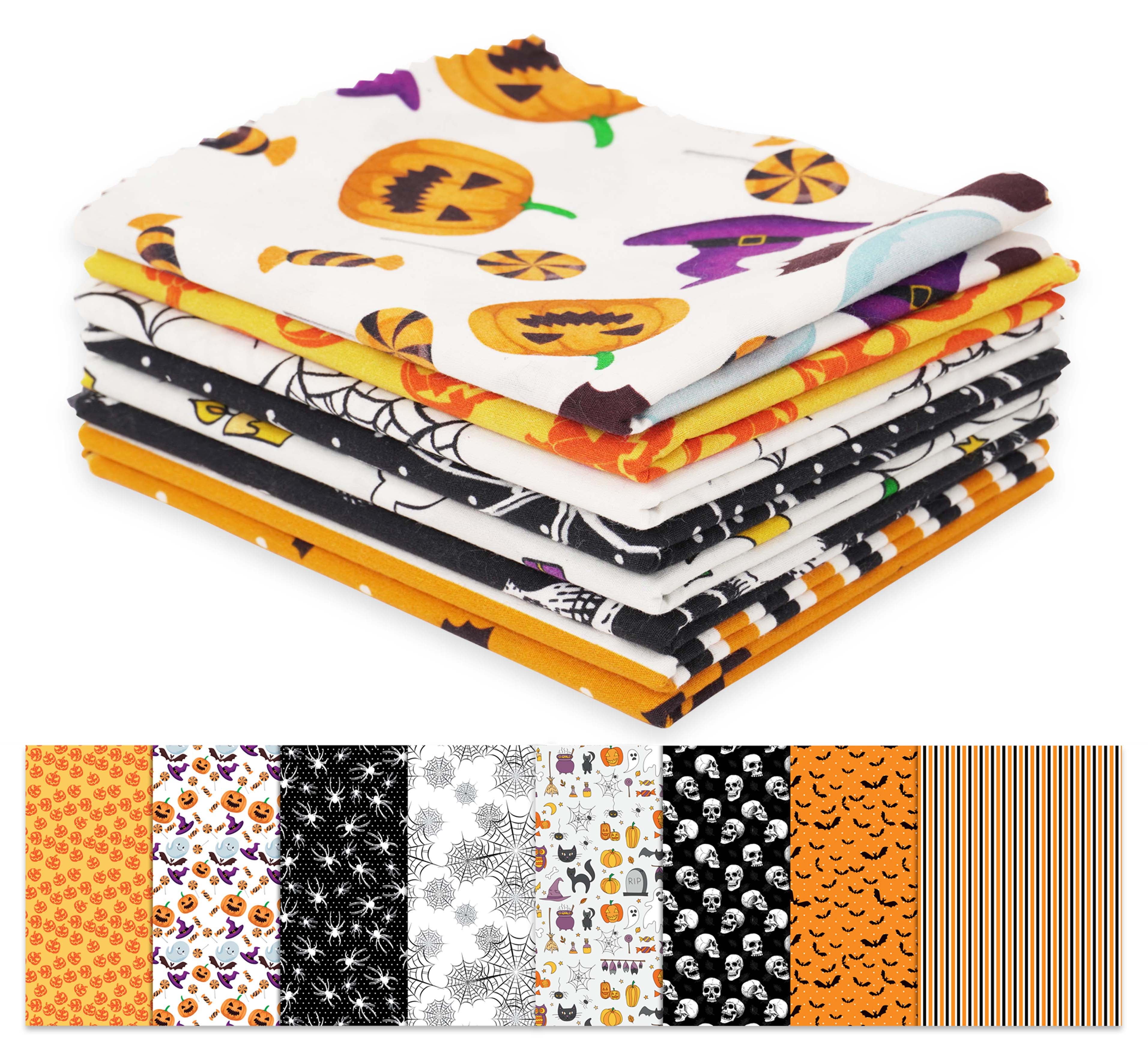 Soimoi 8 Pc Fat Quarter Bundle,HalloweenPrint 18"x 22"DIY Patchwork-100% CottonPre-Cut Quilting Fabric Orange & Black
