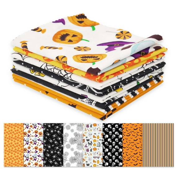Soimoi 8 Pc Fat Quarter Bundle,HalloweenPrint 18"x 22"DIY Patchwork-100% CottonPre-Cut Quilting Fabric Orange & Black
