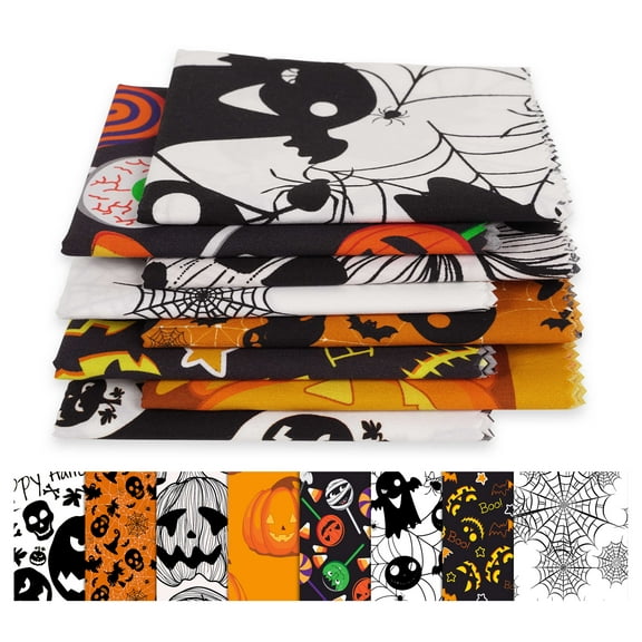Soimoi 8 Pc Fat Quarter Bundle -HalloweenPrint 18"x 22"DIY Patchwork-100% CottonPre-Cut Quilting Fabric (Orange & Black)