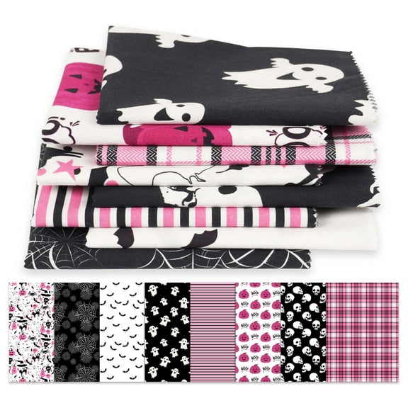 Soimoi 8 Pc Fat Quarter Bundle,HalloweenPrint 18"x 22"DIY Patchwork-100% CottonPre-Cut Quilting Fabric Purple & Black