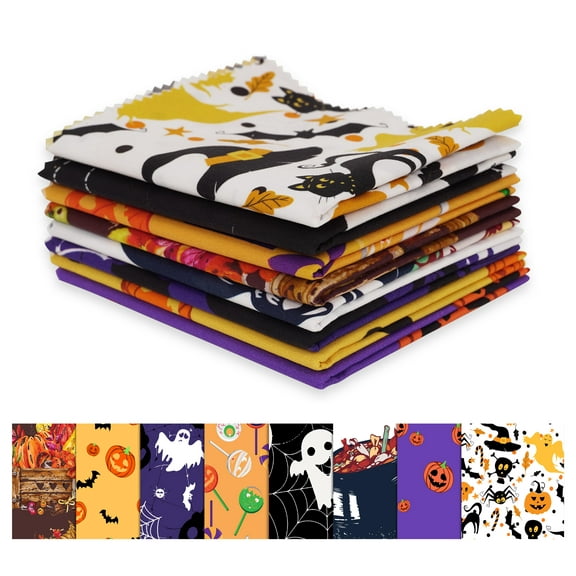 Soimoi 8 Pc Fat Quarter Bundle -HalloweenPrint 18"x 22"DIY Patchwork-100% CottonPre-Cut Quilting Fabric (Red & White)