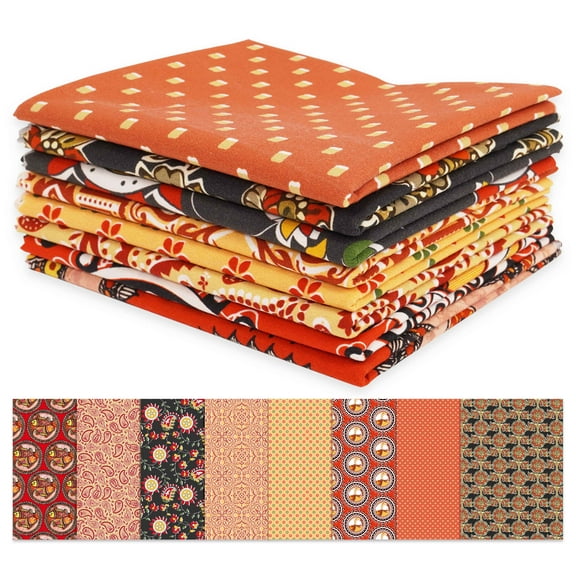 Soimoi 8 Pc Fat Quarter Bundle,KalamkariPrint 18"x 22"DIY Patchwork-100% CottonPre-Cut Quilting Fabric Brown & Red