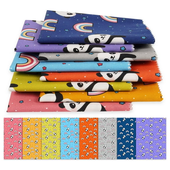 Soimoi 8 Pc Fat Quarter Bundle-Kids Collection - Panda & RainbowPrint 18"x 22"DIY Patchwork-100% CottonPre-Cut Quilting Fabric Multicolor