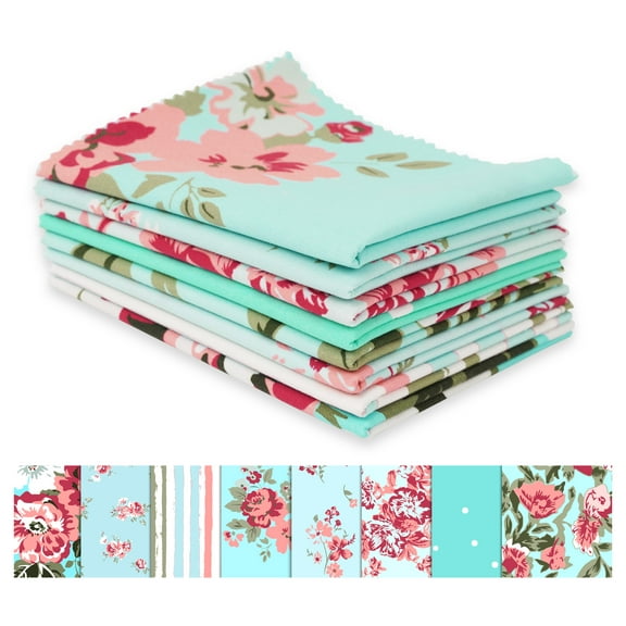 Soimoi 8 Pc Fat Quarter Bundle-Retirement Party Celebration Retired Invite Cards Retro FloralPrint 18"x 22"DIY Patchwork-100% CottonPre-Cut Quilting Fabric Mint Green & Peach