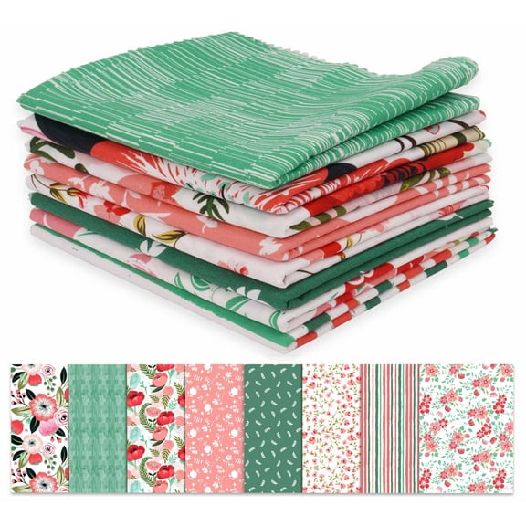 Soimoi 8 Pc Fat Quarter Bundle,Spring Summer Floral Print CollectionPrint 18"x 22"DIY Patchwork-100% CottonPre-Cut Quilting Fabric Pink, Red, Green