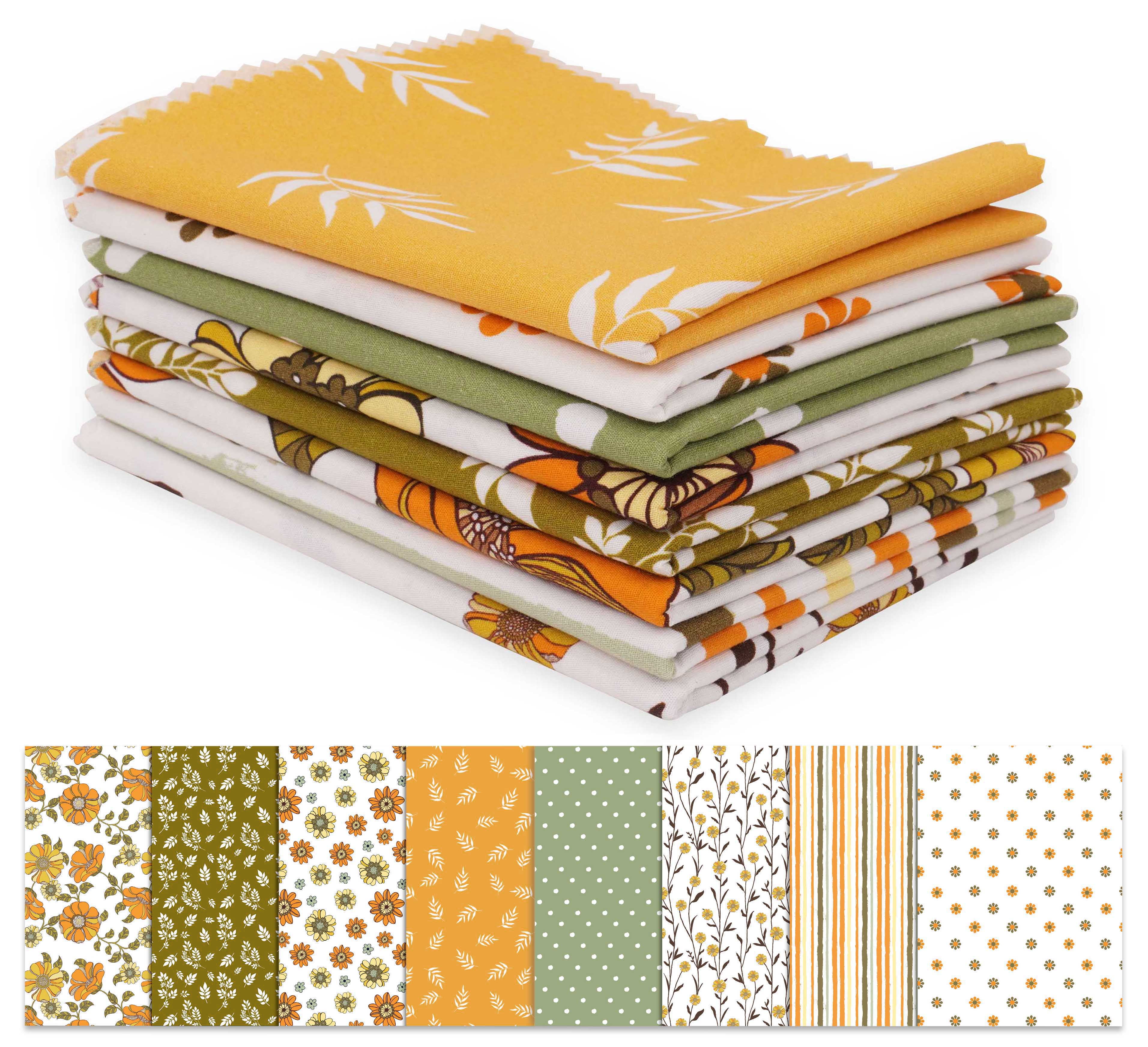 Soimoi 8 Pc Fat Quarter Bundle,Summer Floral CollectionPrint 18"x 22"DIY Patchwork-100% CottonPre-Cut Quilting Fabric Orange, Olive Green