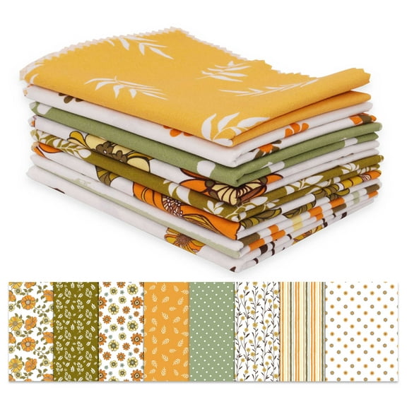 Soimoi 8 Pc Fat Quarter Bundle,Summer Floral CollectionPrint 18"x 22"DIY Patchwork-100% CottonPre-Cut Quilting Fabric Orange, Olive Green