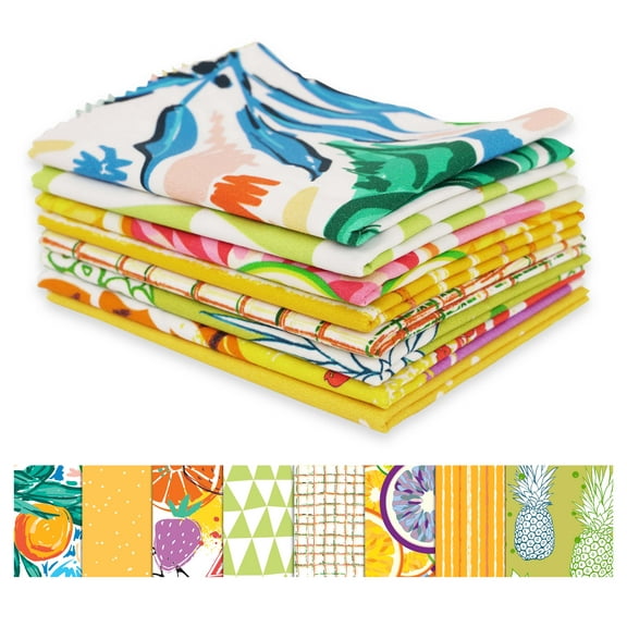 Soimoi 8 Pc Fat Quarter Bundle -SummerPrint 18"x 22"DIY Patchwork-100% CottonPre-Cut Quilting Fabric (Green & Orange)