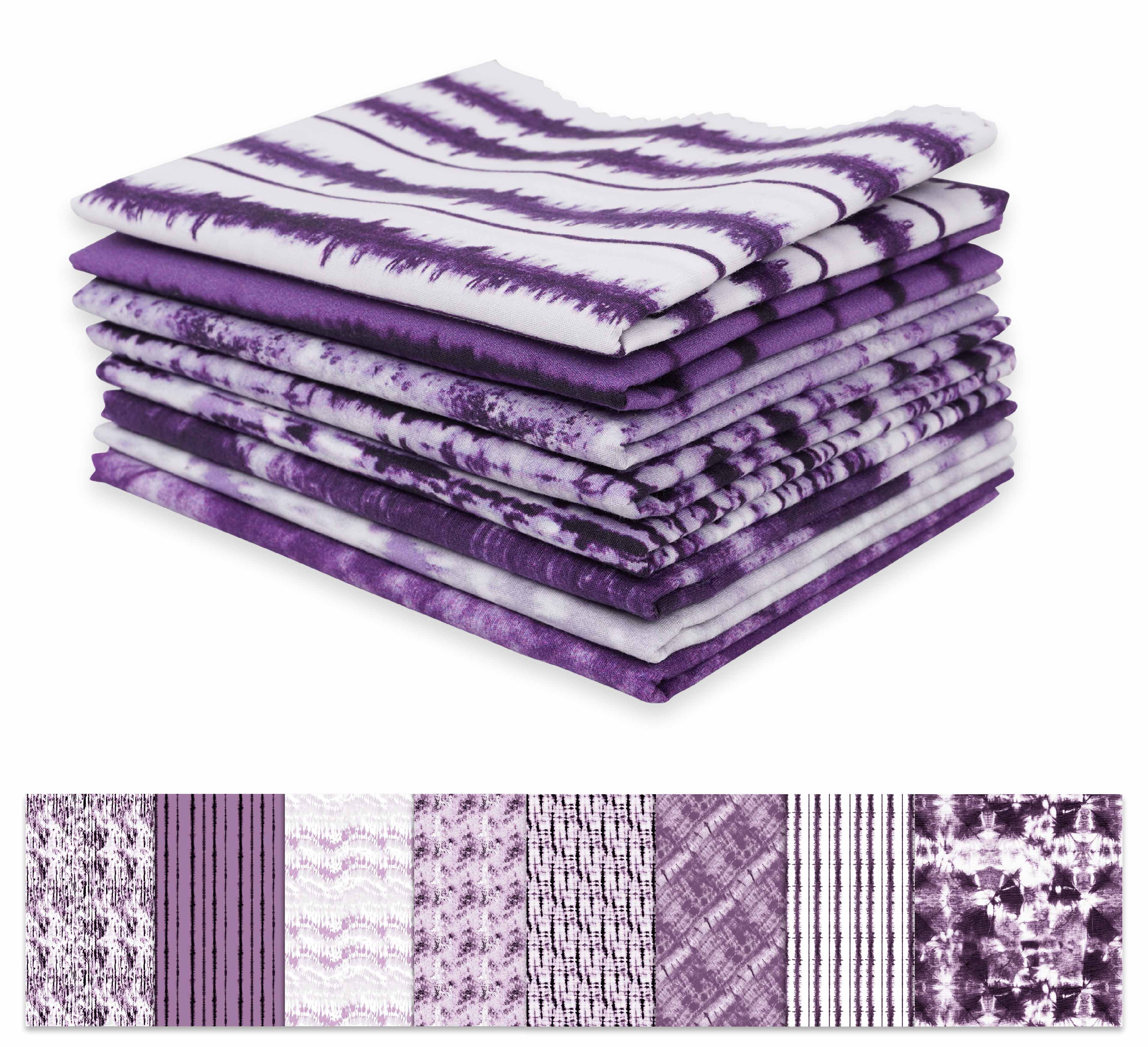 Soimoi 8 Pc Fat Quarter Bundle -Tie & DyePrint 18"x 22"DIY Patchwork-100% CottonPre-Cut Quilting Fabric (Purple & White)