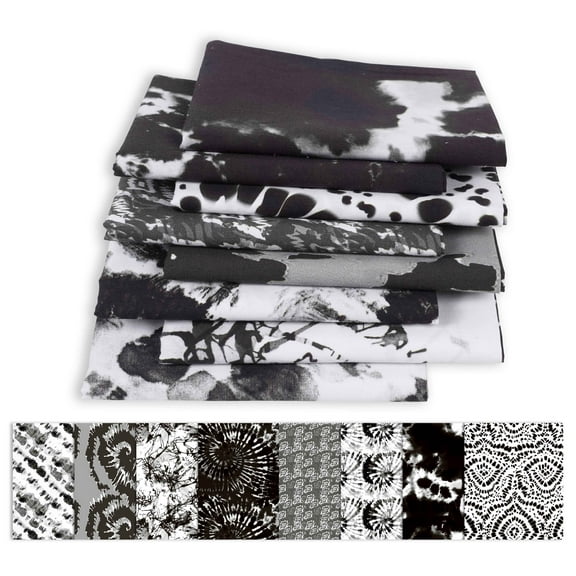 Soimoi 8 Pc Fat Quarter Bundle -Tie & DyePrint 18"x 22"DIY Patchwork-100% CottonPre-Cut Quilting Fabric (White & Black)