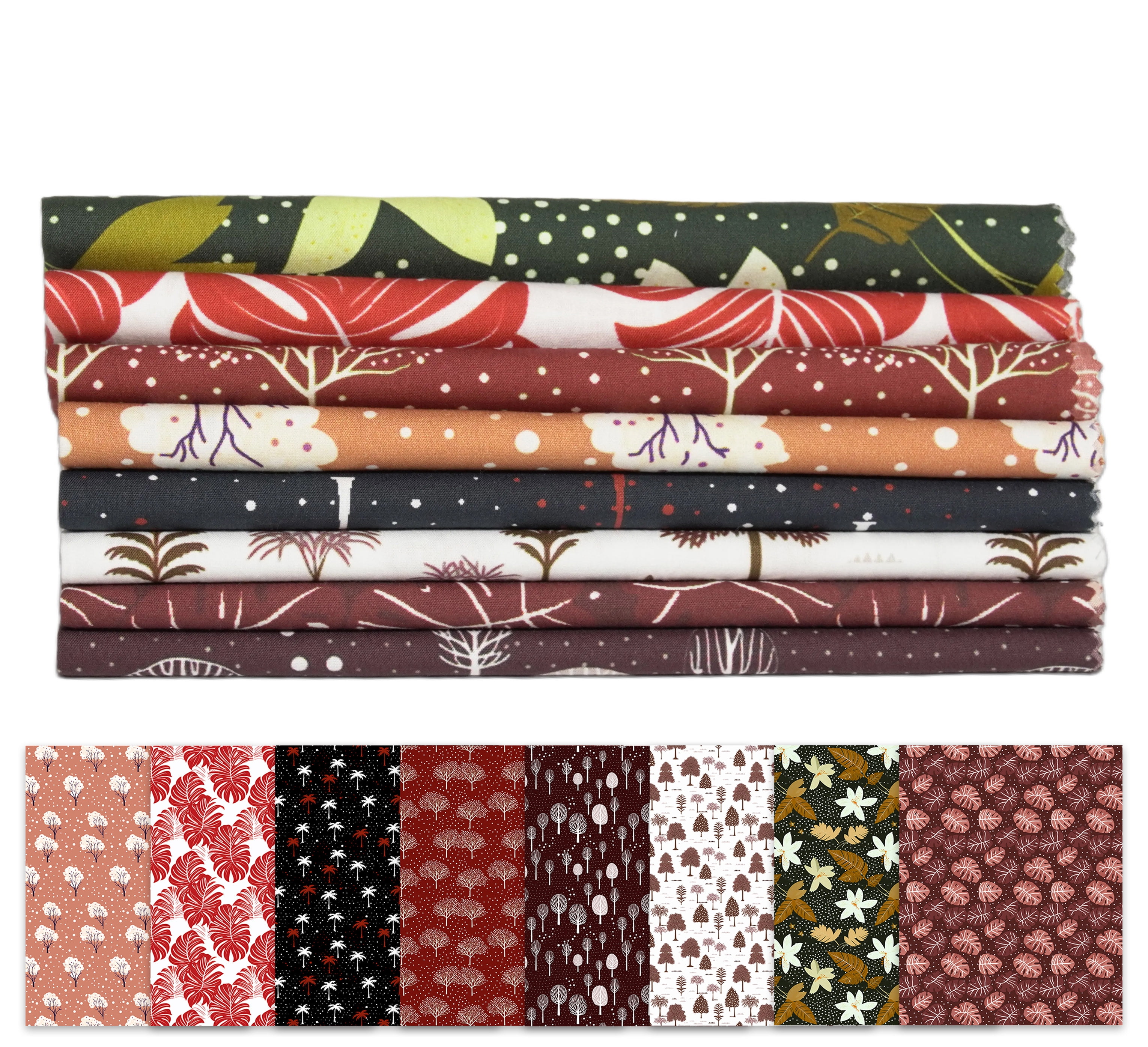 Soimoi 8 Pc Fat Quarter Bundle- Tree Print 18"x 22" DIY Patchwork- 100% Cotton Pre-Cut Quilting Fabric Multicolor